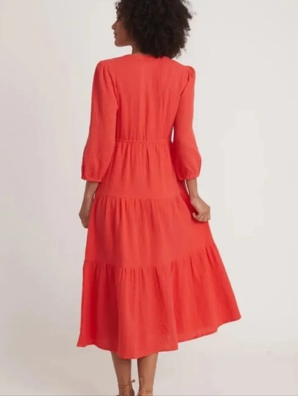 Marine Layer Willow Doublecloth Midi Dress in Red size Small Pockets 100% Cotton image 7